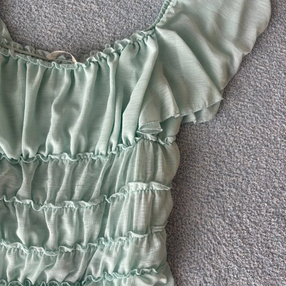 Free People Intimately Juliet Sheer Ruffle Bodysuit | Size M | Blue - Picture 4 of 6
